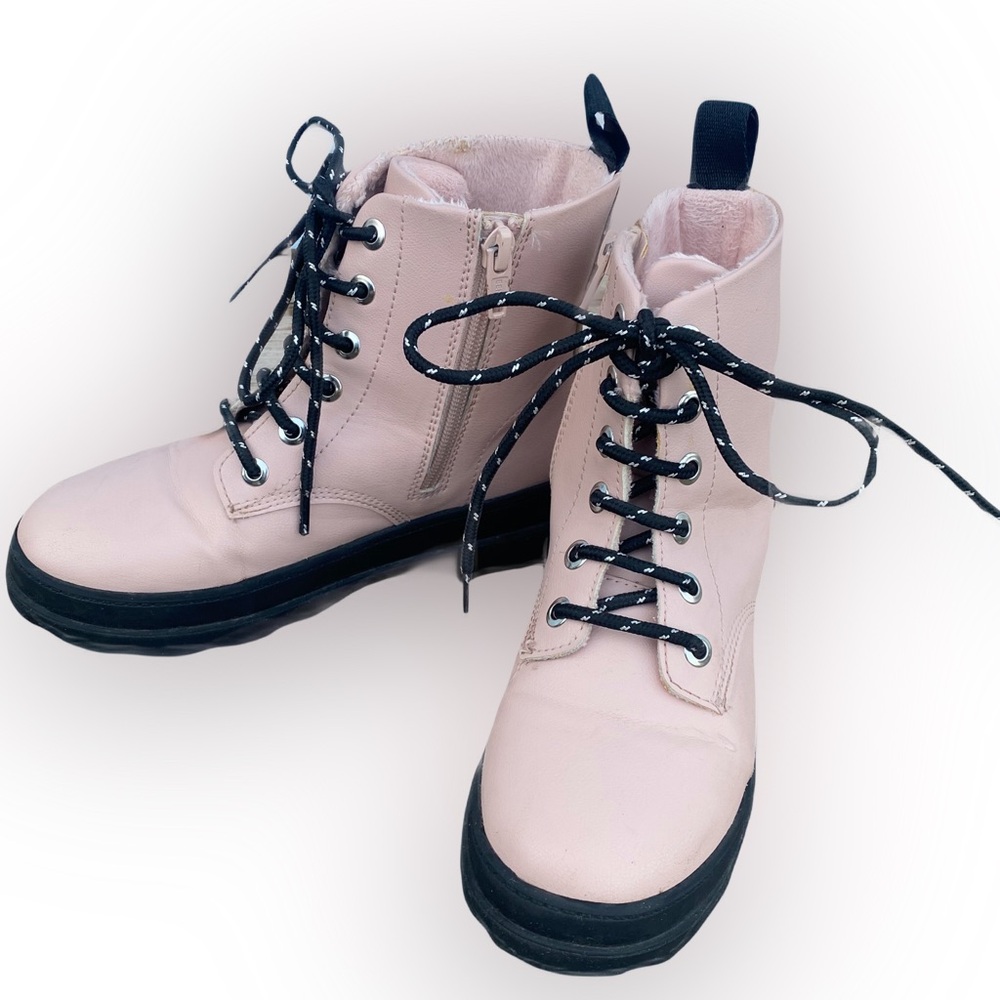 H&M Pale Pink Lace-Up Ankle Combat Boots
